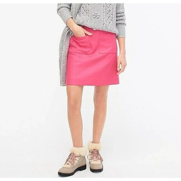 J Crew Patch Pocket Mini Skirt Double Serge Wool Barbie Bright Fuchsia 16T Tall - Picture 1 of 10